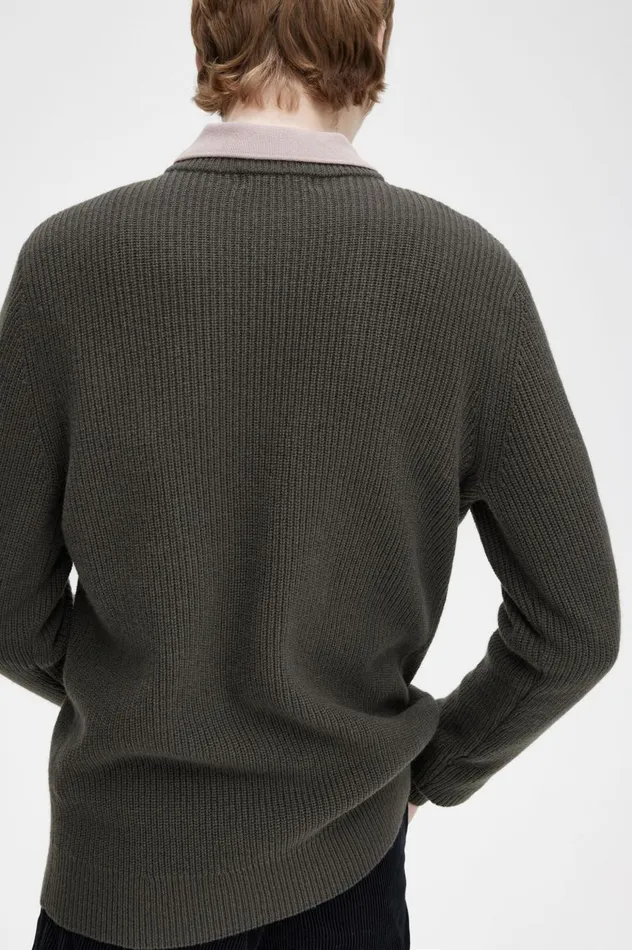 Men Textured Lambswool Jumper Field Green Fred Perry Knitwear