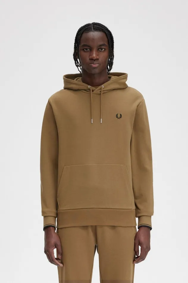 Men Tipped Hooded Sweatshirt Shaded Stoneburnt Tobacco Fred Perry Sweatshirts