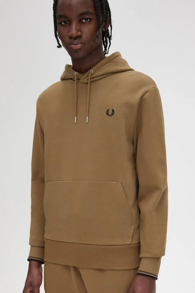 Men Tipped Hooded Sweatshirt Shaded Stoneburnt Tobacco Fred Perry Sweatshirts