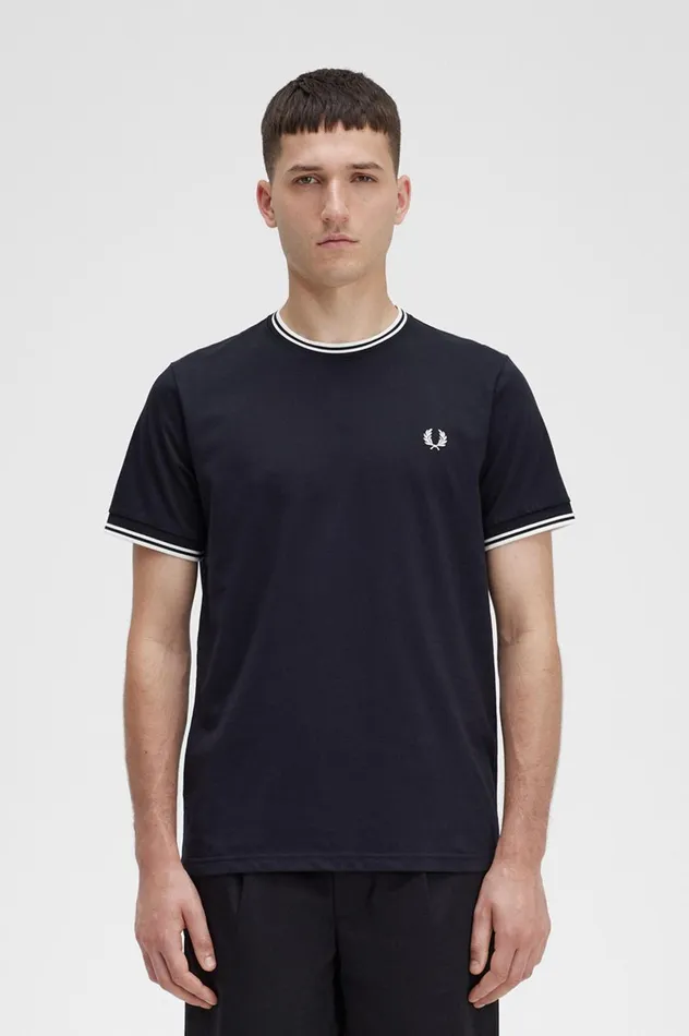 Men Twin Tipped TShirt Black Fred Perry TShirts