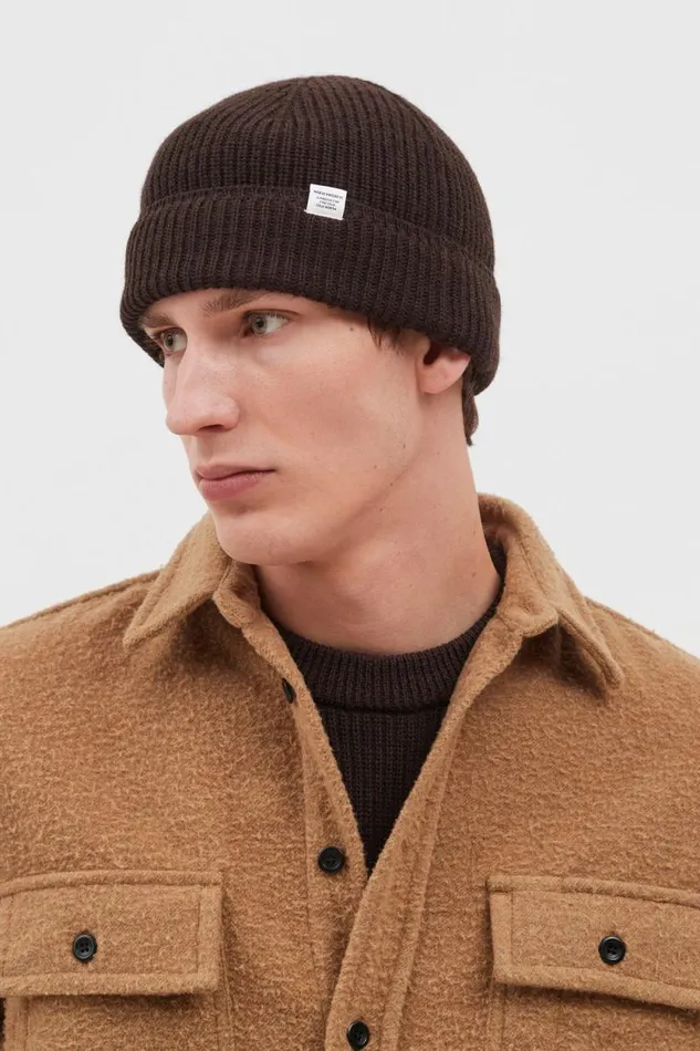 Men Wool Cotton Rib Beanie Espresso Norse Projects Beanies