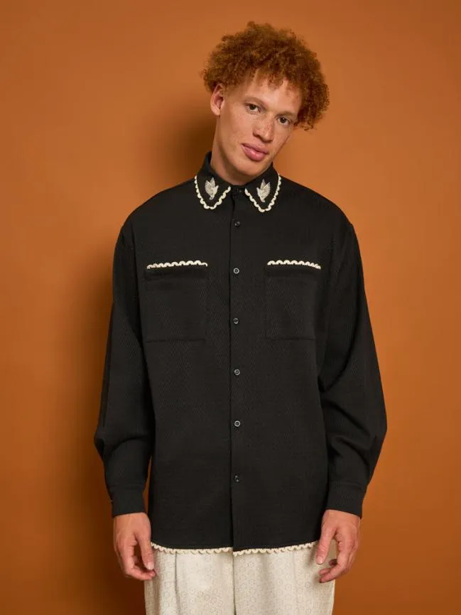 Menswear Hector Dove Embroidered Shirt Black Cool Sister Jane
