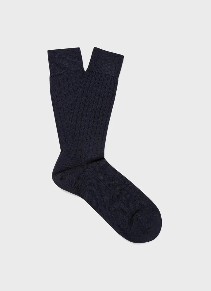 Merino Wool Ribbed Socks Navy Men SUNSPEL Socks