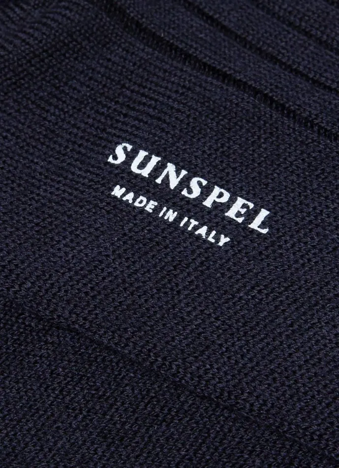 Merino Wool Ribbed Socks Navy Men SUNSPEL Socks