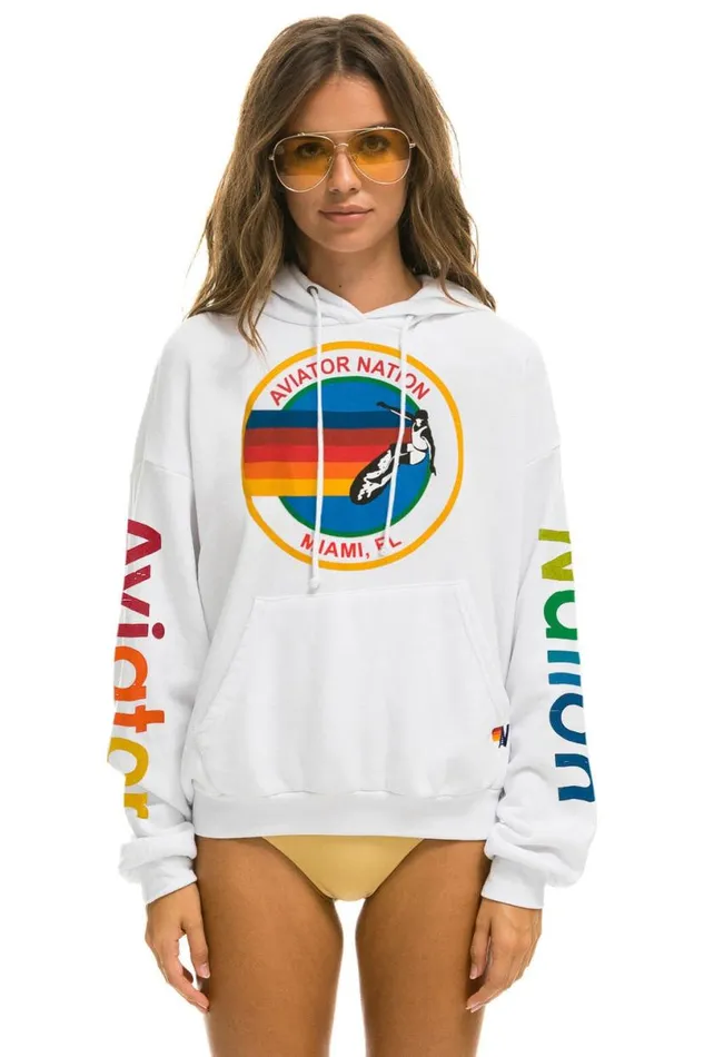 Miami Relaxed Pullover Hoodie 8211 White WomenMen Aviator Nation Hoodies