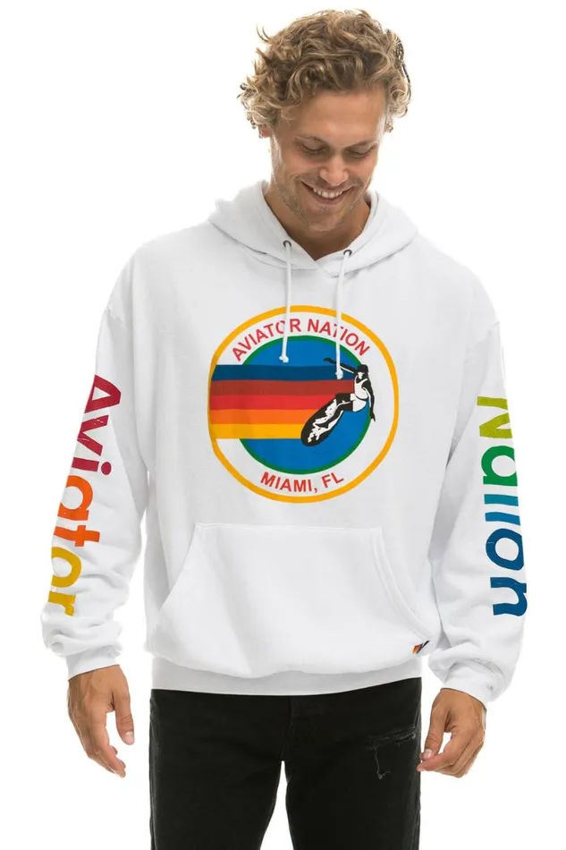 Miami Relaxed Pullover Hoodie 8211 White WomenMen Aviator Nation Hoodies