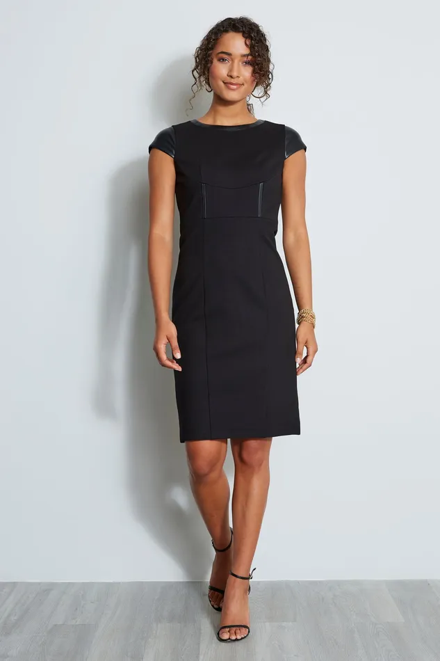 Midi Dresses Women Elie Tahari Knit Vegan Dress BLACK