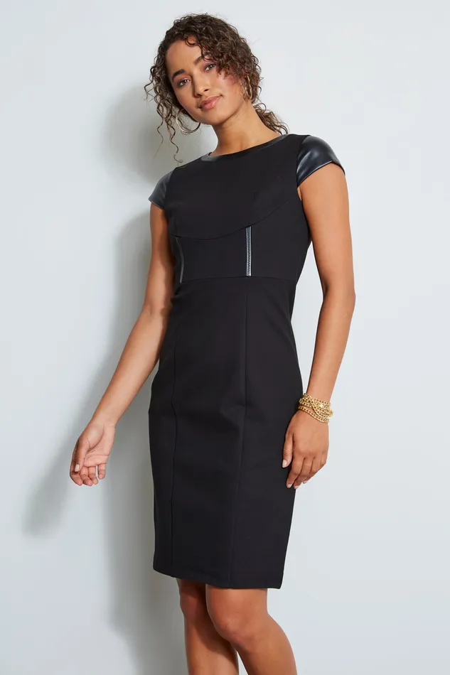 Midi Dresses Women Elie Tahari Knit Vegan Dress BLACK