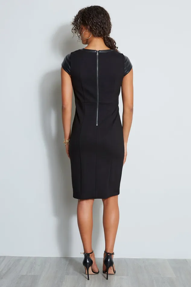Midi Dresses Women Elie Tahari Knit Vegan Dress BLACK