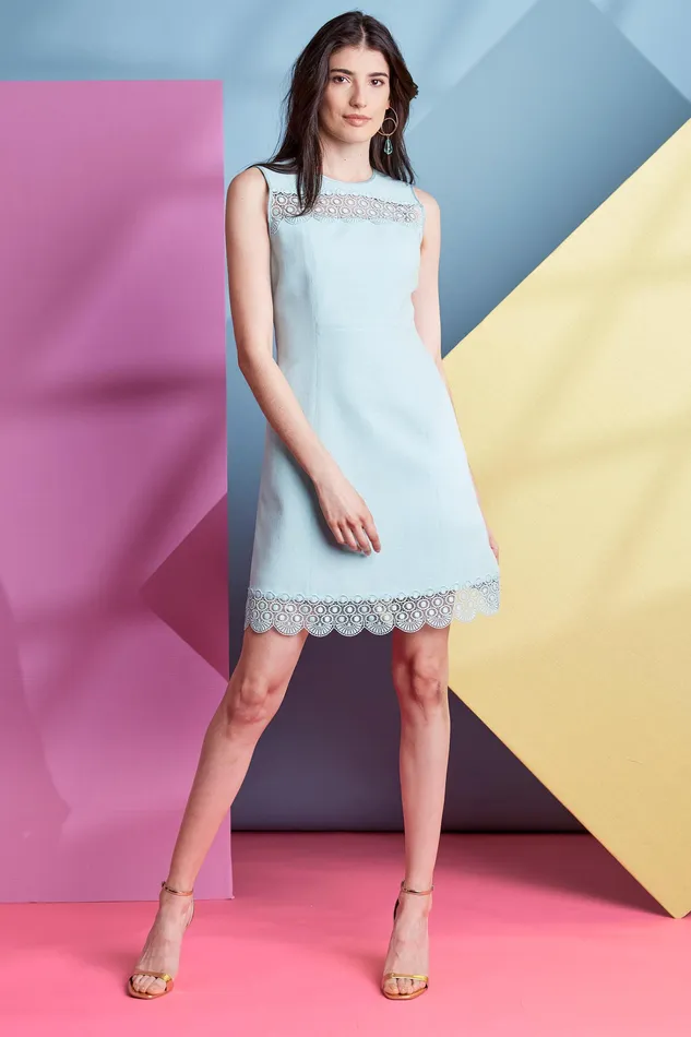 Midi Dresses Women Elie Tahari Lace Insert Dress LT MINT ICE