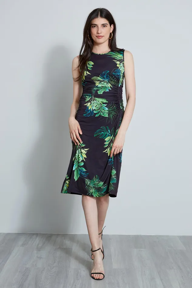 Midi Dresses Women Elie Tahari Palm Print Midi Dress STARGAZER MULTI