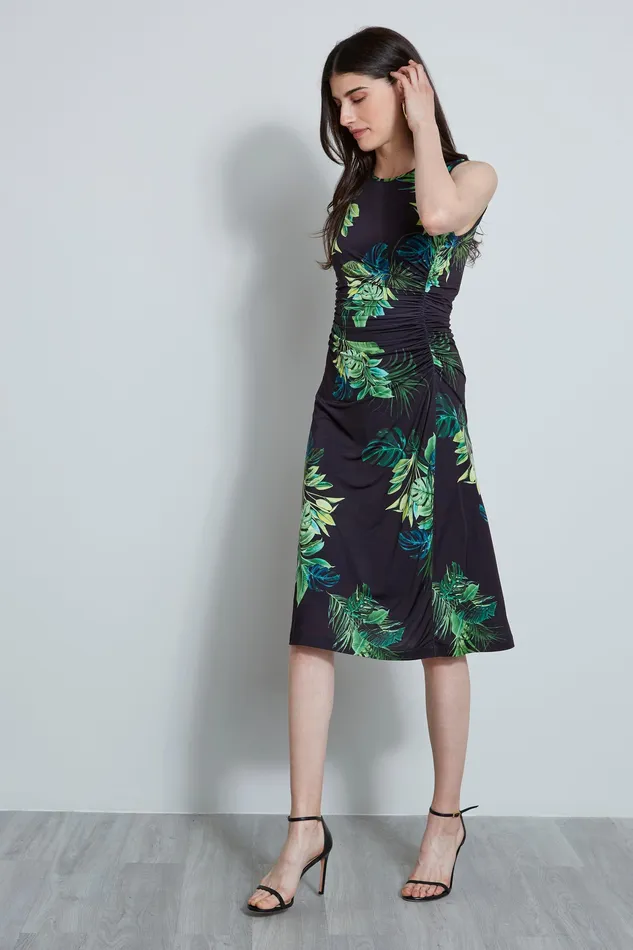 Midi Dresses Women Elie Tahari Palm Print Midi Dress STARGAZER MULTI