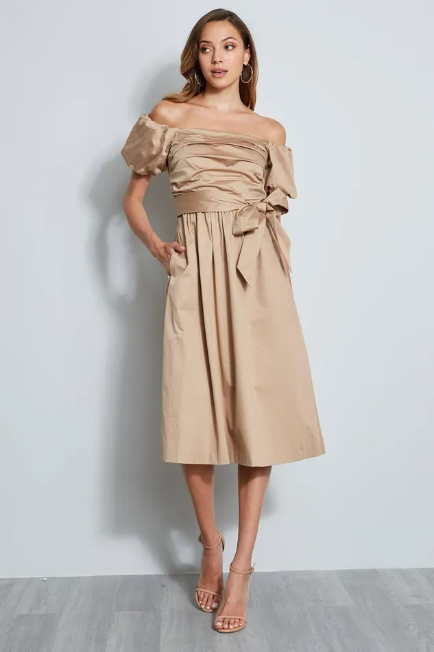 Midi Dresses Women Elie Tahari Topaz Off Shoulder Midi Dress Rattan