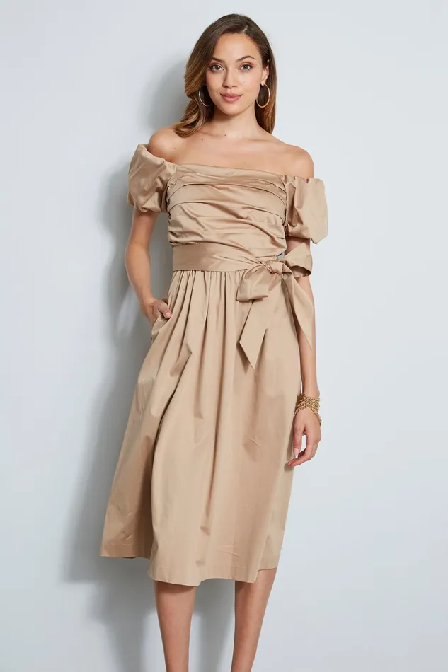 Midi Dresses Women Elie Tahari Topaz Off Shoulder Midi Dress Rattan