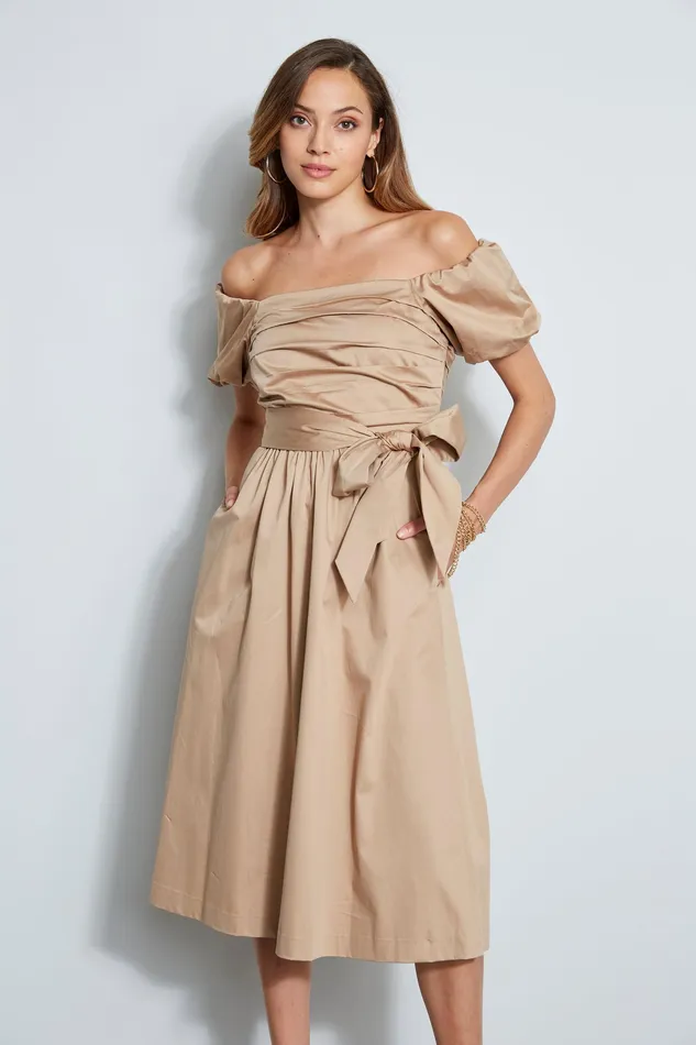 Midi Dresses Women Elie Tahari Topaz Off Shoulder Midi Dress Rattan