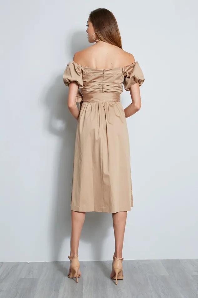 Midi Dresses Women Elie Tahari Topaz Off Shoulder Midi Dress Rattan
