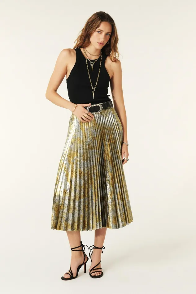 Midi Skirt Falone Gold Women Baandsh Skirts and Shorts