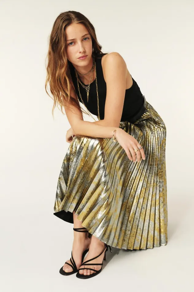 Midi Skirt Falone Gold Women Baandsh Skirts and Shorts