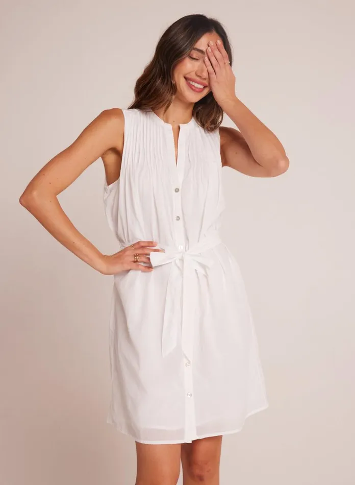 Mini Dresses Women Bella Dahl Sleeveless Pintuck Shirt Dress 8211 White