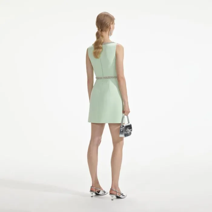 Mint Diamante Bow Trim Mini Dress Women Self Portrait Dresses Mint Diamante Bow Trim Mini Dress Women Self Portrait Dresses
