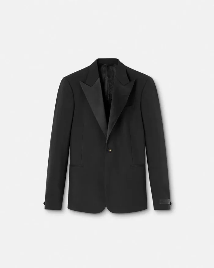 MohairBlend SingleBreasted Blazer Black Men Versace Blazers and Suits