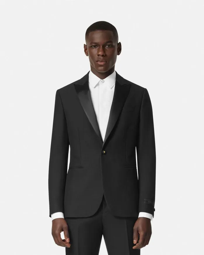 MohairBlend SingleBreasted Blazer Black Men Versace Blazers and Suits