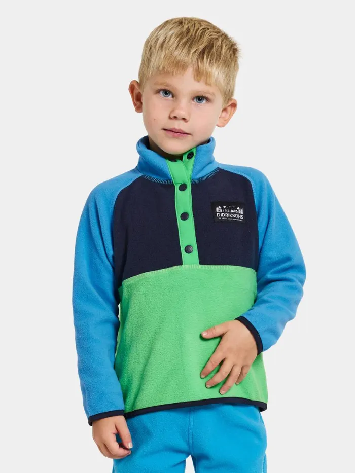 Monte Kids039 Half Button Frog Green Kids Didriksons Fleece and Midlayers
