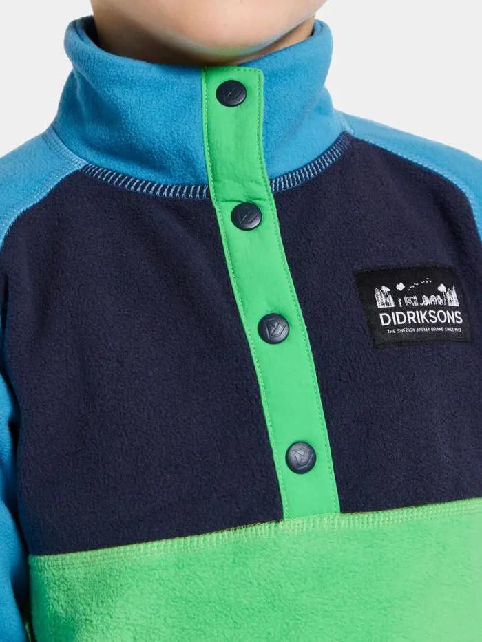Monte Kids039 Half Button Frog Green Kids Didriksons Fleece and Midlayers