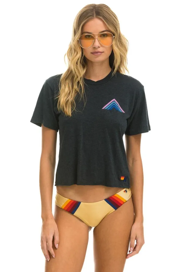 Mountain Stitch Boyfriend Tee 8211 Charcoal Blue Purple Women Aviator Nation Tees