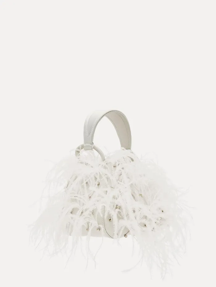 Nano Ostrich Feather O Handle Bag Ivory Women Oscar De La Renta Handbags