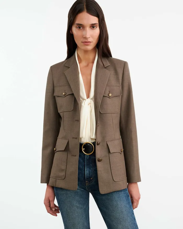 NELSON JACKET Taupe Grey Women Nili Lotan Jackets and Blazers