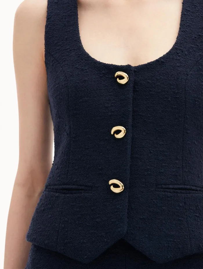O Button Cotton Tweed Vest Navy Women Oscar De La Renta Jackets and Coats O Button Cotton Tweed Vest Navy Women Oscar De La Renta Jackets and Coats