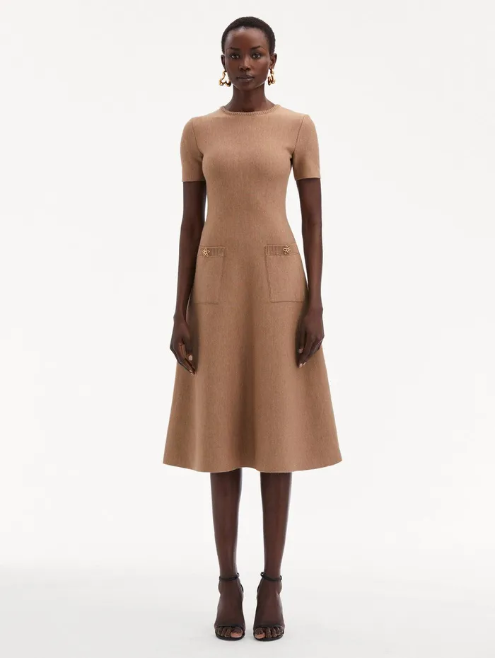 O Flower Knit Midi Dress Cafe Au Lait Women Oscar De La Renta Dresses O Flower Knit Midi Dress Cafe Au Lait Women Oscar De La Renta Dresses