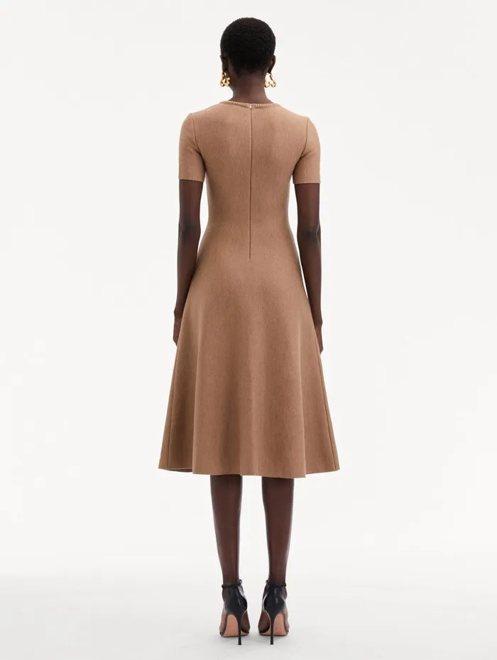 O Flower Knit Midi Dress Cafe Au Lait Women Oscar De La Renta Dresses O Flower Knit Midi Dress Cafe Au Lait Women Oscar De La Renta Dresses