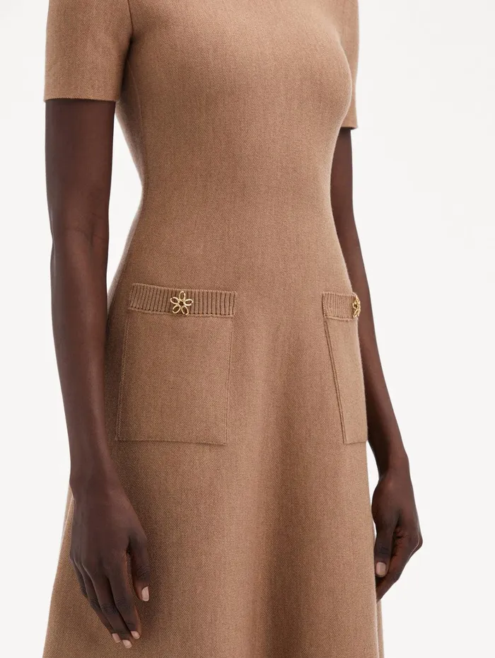 O Flower Knit Midi Dress Cafe Au Lait Women Oscar De La Renta Dresses O Flower Knit Midi Dress Cafe Au Lait Women Oscar De La Renta Dresses