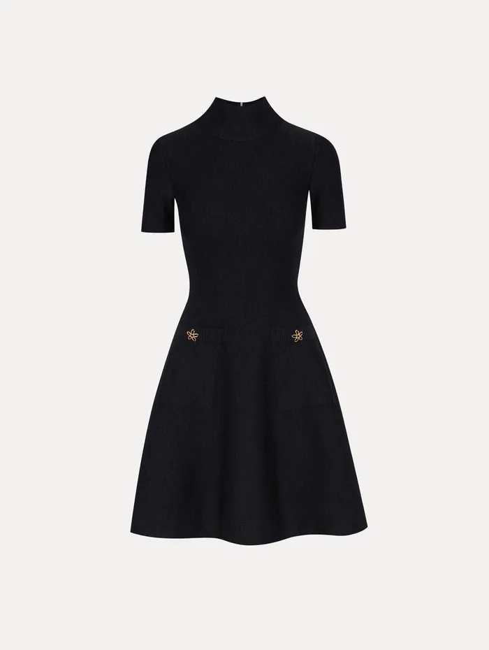 O Flower Knit Mini Dress Charcoal Women Oscar De La Renta Dresses