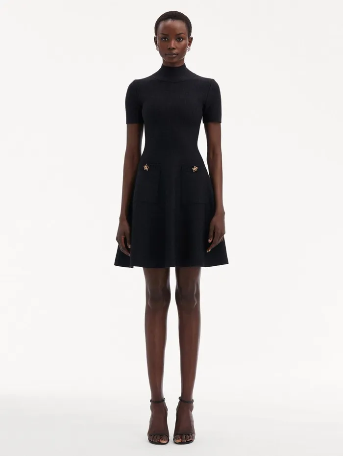 O Flower Knit Mini Dress Charcoal Women Oscar De La Renta Dresses O Flower Knit Mini Dress Charcoal Women Oscar De La Renta Dresses