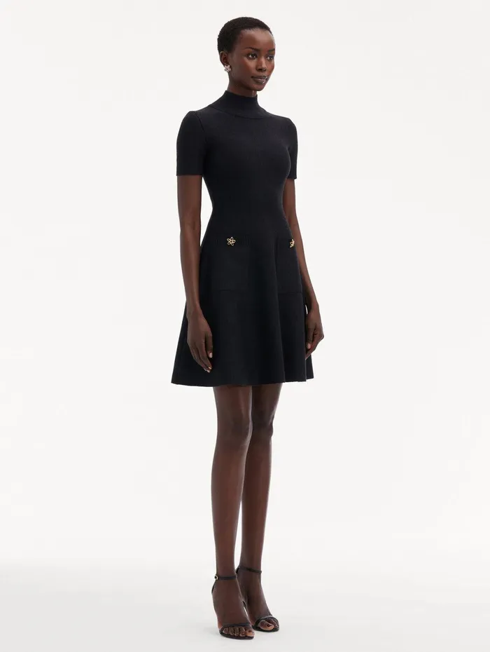 O Flower Knit Mini Dress Charcoal Women Oscar De La Renta Dresses O Flower Knit Mini Dress Charcoal Women Oscar De La Renta Dresses