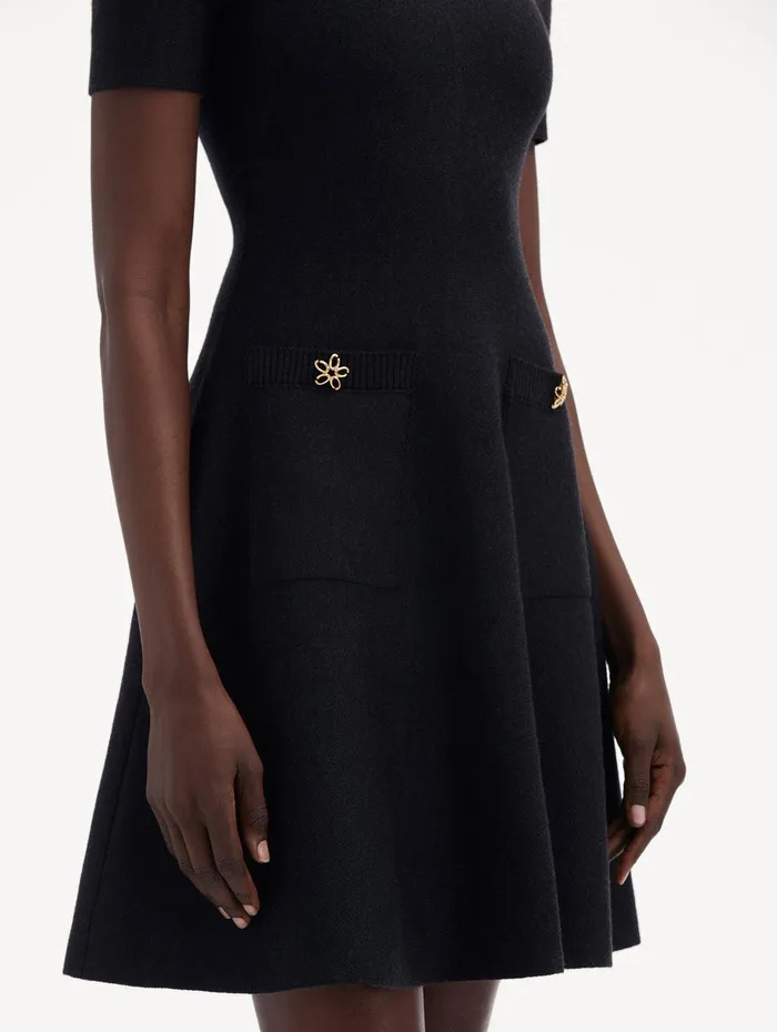 O Flower Knit Mini Dress Charcoal Women Oscar De La Renta Dresses O Flower Knit Mini Dress Charcoal Women Oscar De La Renta Dresses