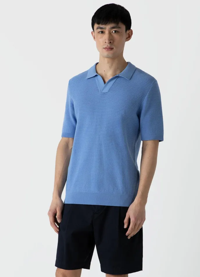 Open Textured Polo Shirt Cool Blue Men SUNSPEL Polo Shirts