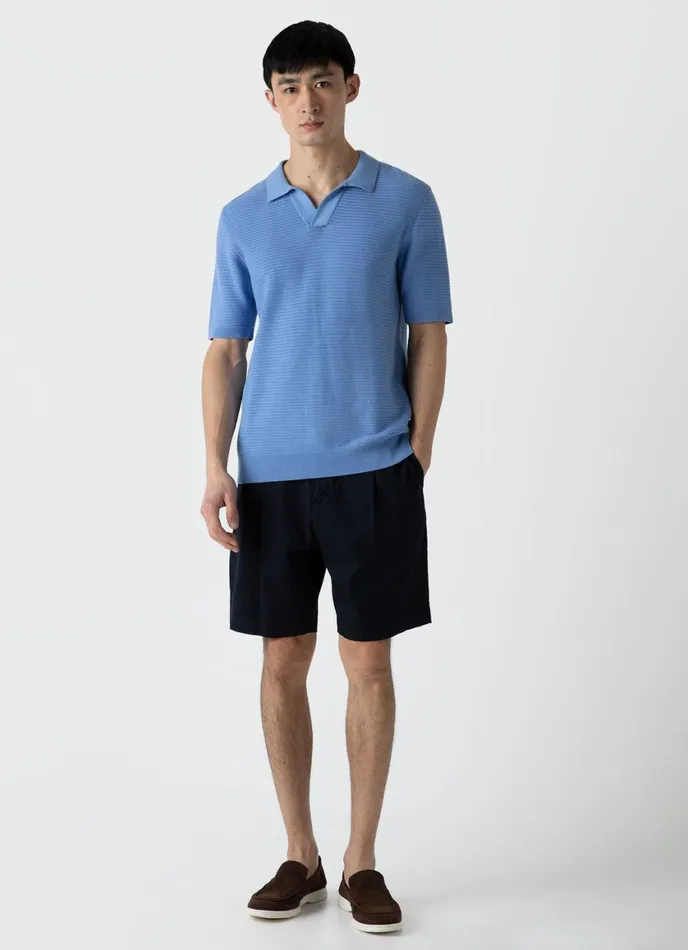 Open Textured Polo Shirt Cool Blue Men SUNSPEL Polo Shirts