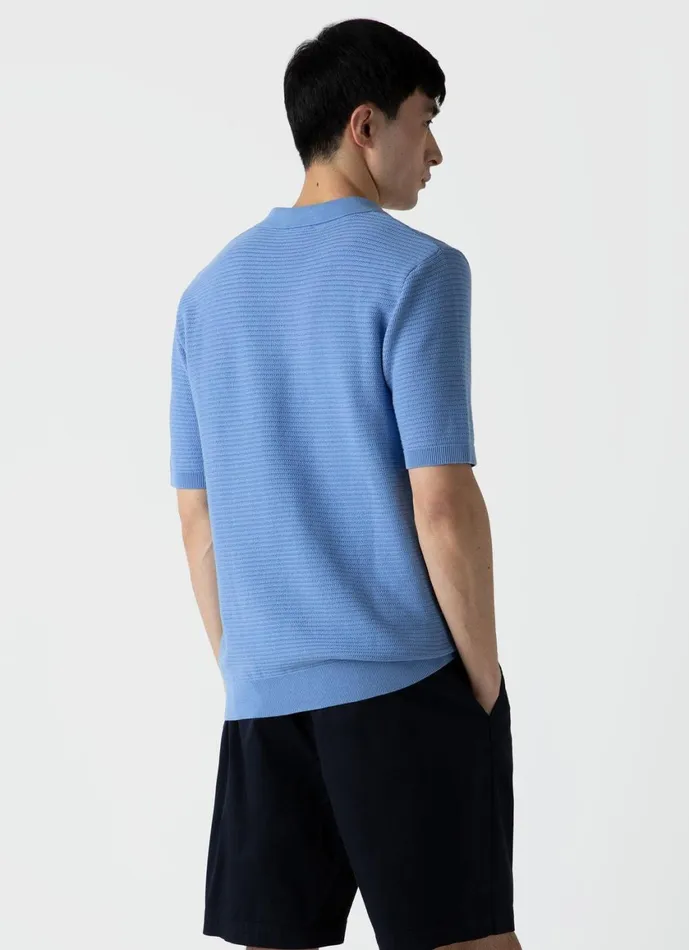 Open Textured Polo Shirt Cool Blue Men SUNSPEL Polo Shirts