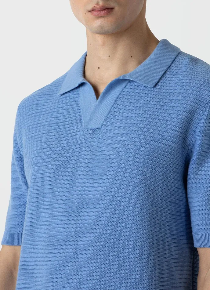 Open Textured Polo Shirt Cool Blue Men SUNSPEL Polo Shirts