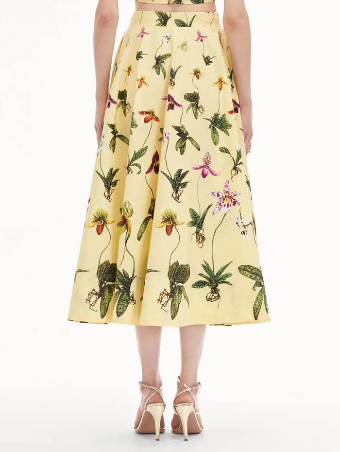 Orchid Cotton Poplin Skirt Yellow Multi Women Oscar De La Renta Pants and Skirts Orchid Cotton Poplin Skirt Yellow Multi Women Oscar De La Renta Pants and Skirts