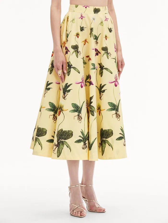 Orchid Cotton Poplin Skirt Yellow Multi Women Oscar De La Renta Pants and Skirts Orchid Cotton Poplin Skirt Yellow Multi Women Oscar De La Renta Pants and Skirts