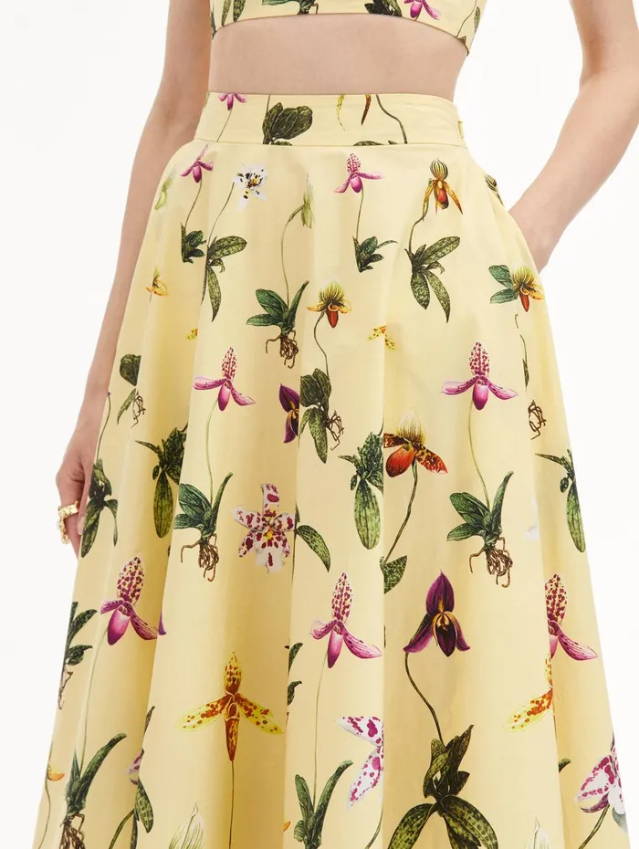 Orchid Cotton Poplin Skirt Yellow Multi Women Oscar De La Renta Pants and Skirts Orchid Cotton Poplin Skirt Yellow Multi Women Oscar De La Renta Pants and Skirts