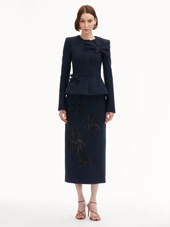 Orchid Embroidered Tweed Jacket Navy Women Oscar De La Renta Jackets and Coats Orchid Embroidered Tweed Jacket Navy Women Oscar De La Renta Jackets and Coats