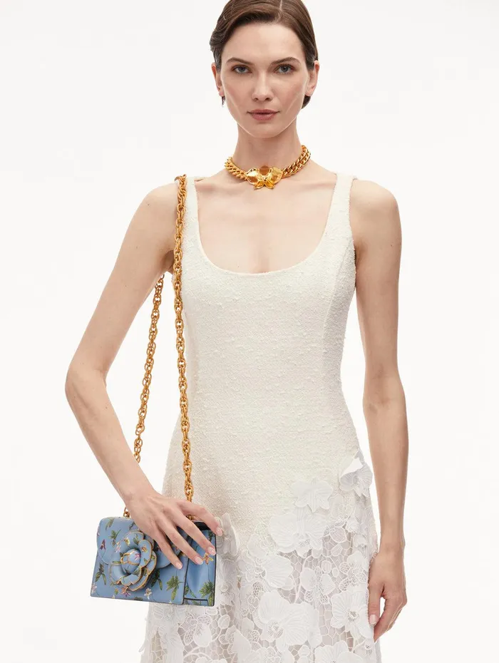 Orchid Printed TRO Bag Powder Blue Women Oscar De La Renta Handbags Orchid Printed TRO Bag Powder Blue Women Oscar De La Renta Handbags