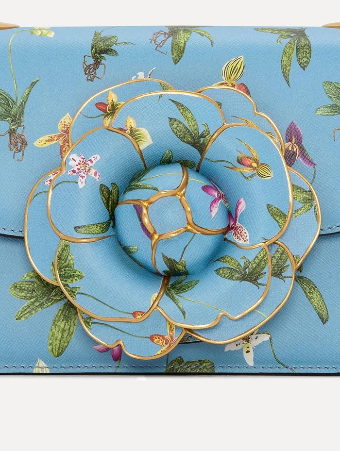 Orchid Printed TRO Bag Powder Blue Women Oscar De La Renta Handbags Orchid Printed TRO Bag Powder Blue Women Oscar De La Renta Handbags