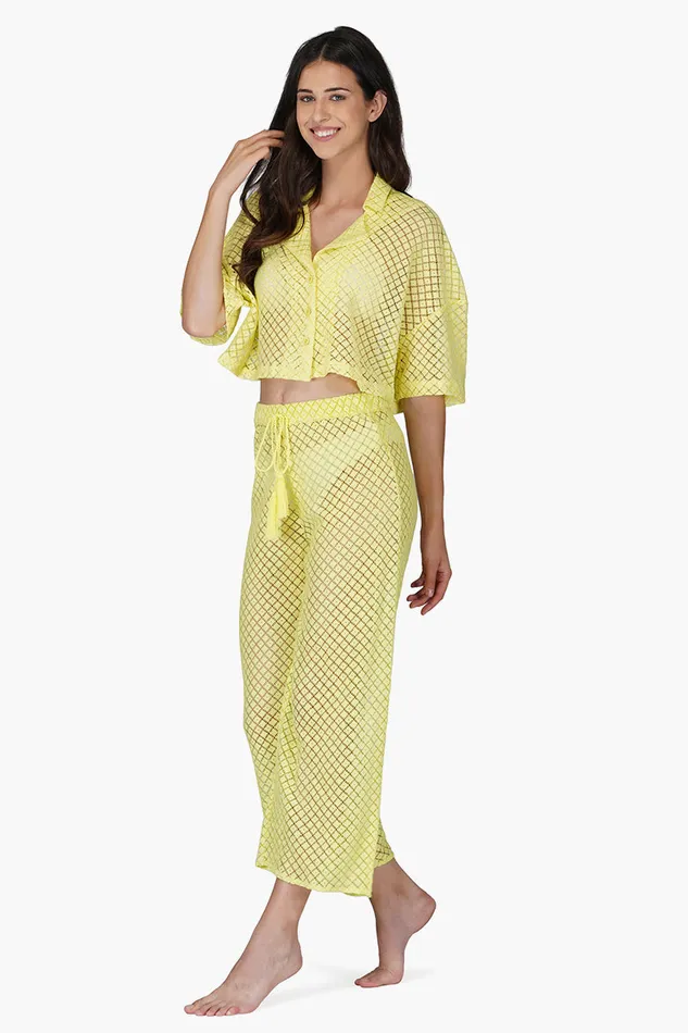 Pants America and Beyond Women Lime Crochet Cover Up Pants
